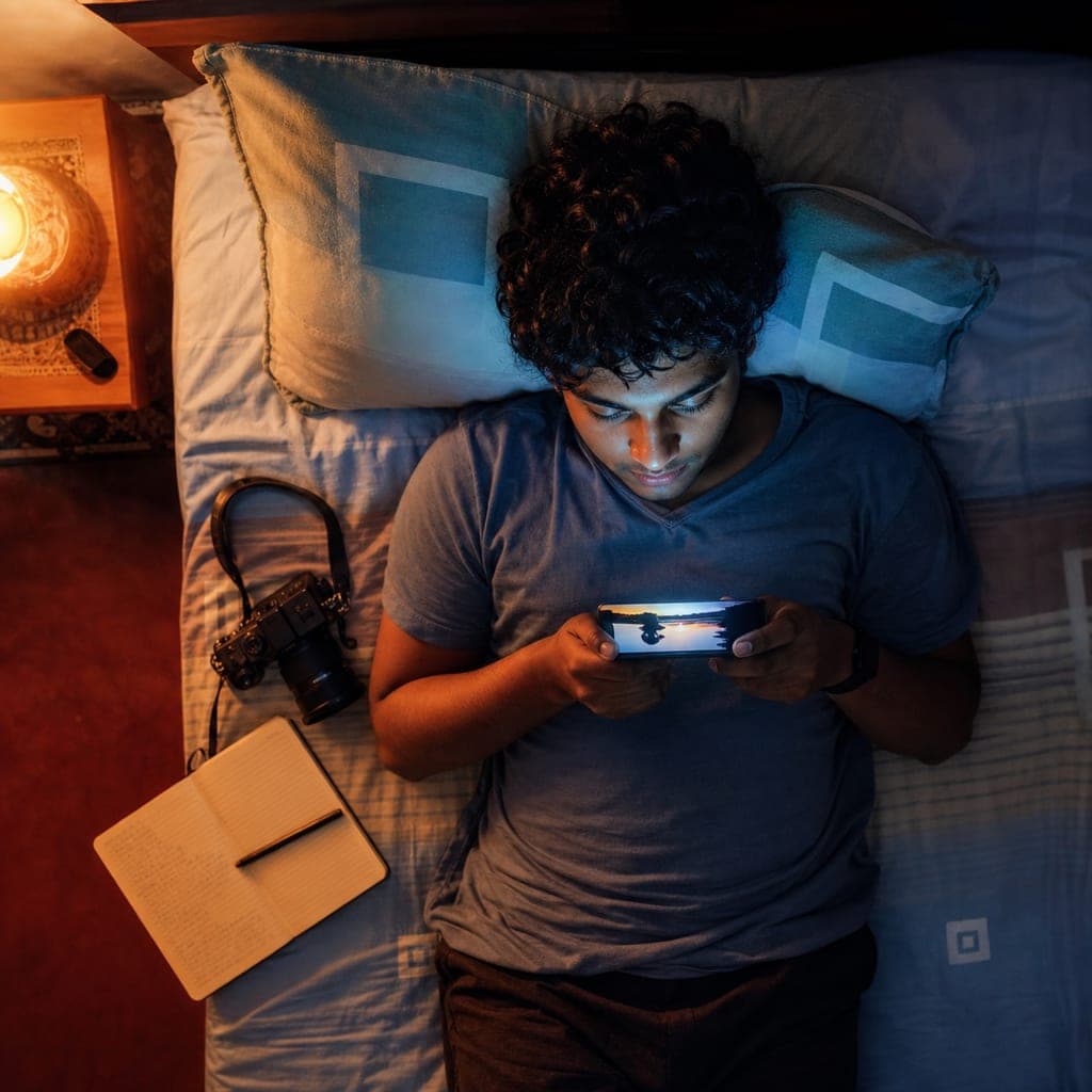 Illustrative scene of a learner watching a photography lesson on a phone