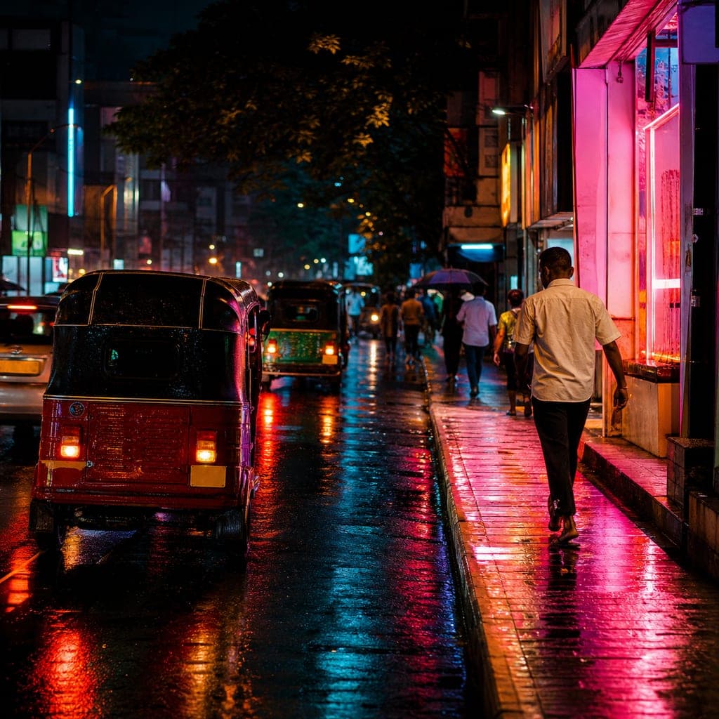 Illustrative night scene with contrasting light